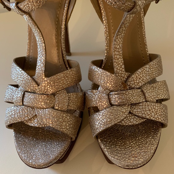 SAINT LAURENT Metallic Gold Tribute Heels Sandal - Picture 4 of 8